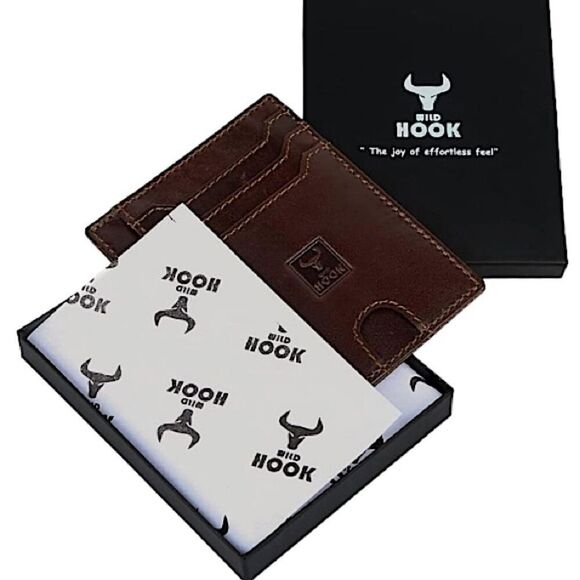 Wild Hook Wallet New Minimalist Slim Card Holder Genuine Leather Classic Basic - Picture 1 of 6